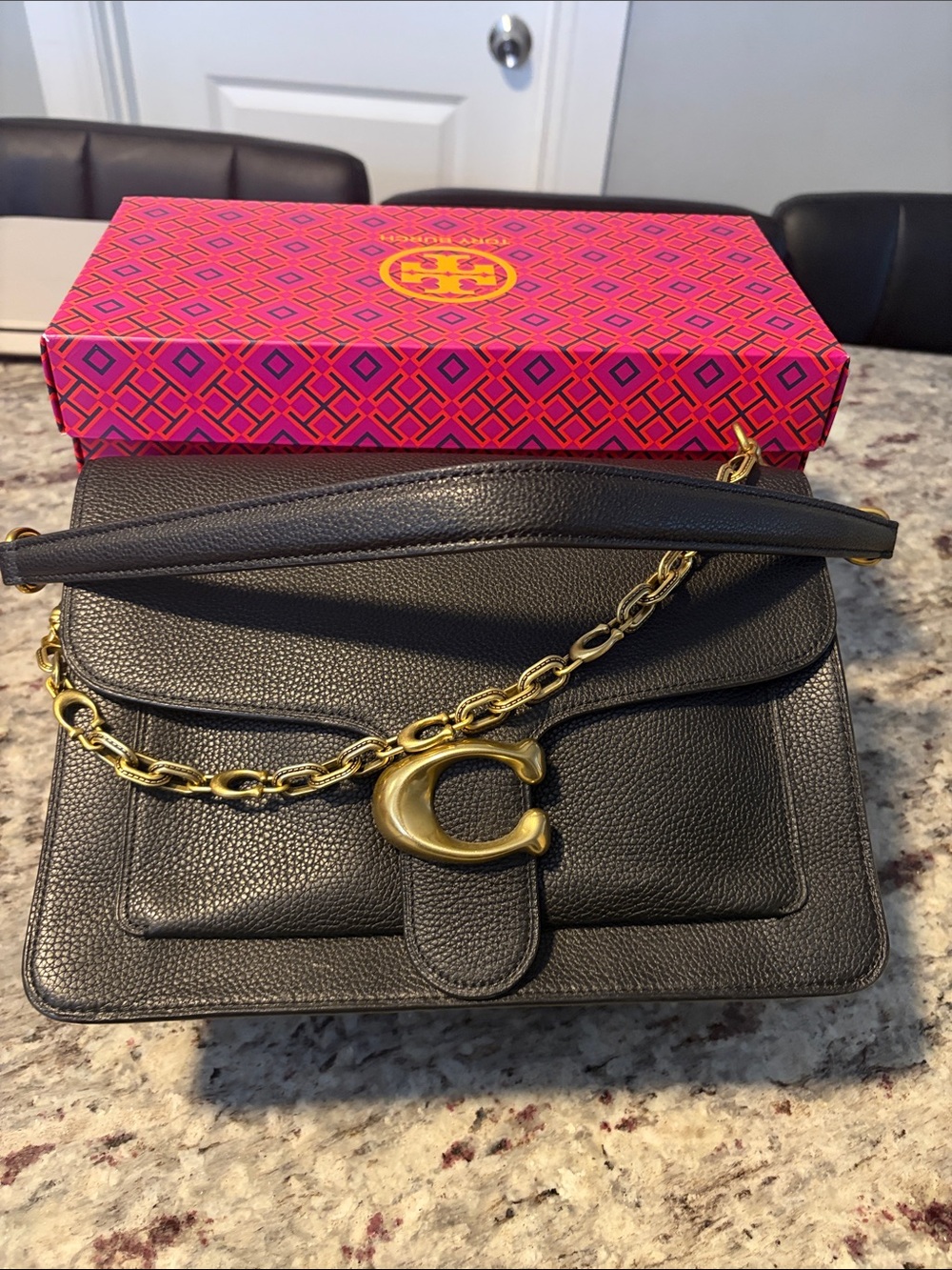 Coach Tabby Black Pebbled Leather Shoulder Bag with Gold Hardware